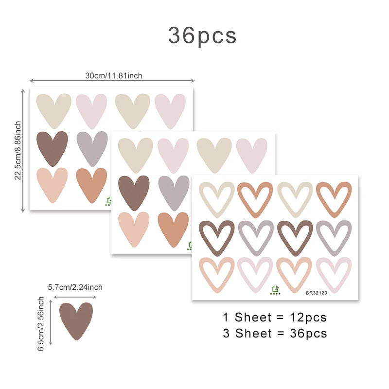 36pcs Heart Shape  Boho Style Wall Stickers