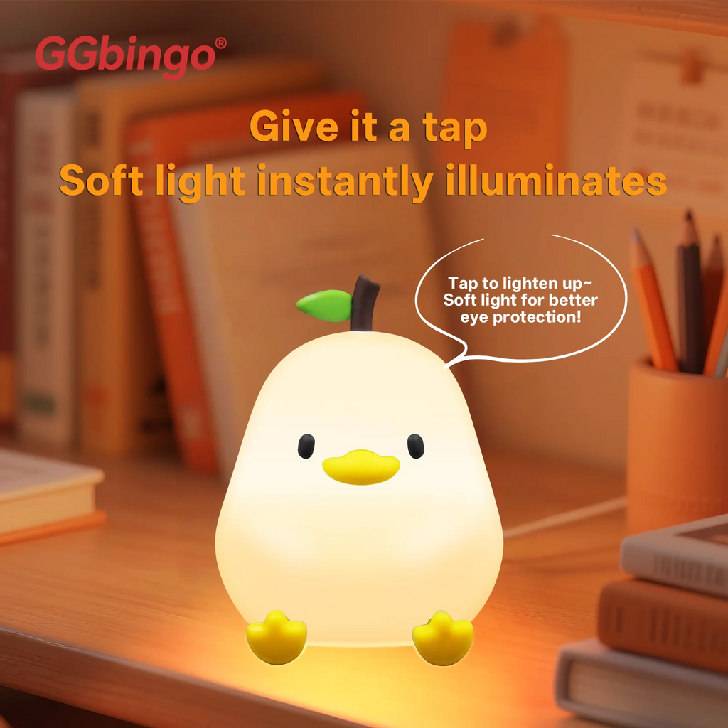 Cute Pear Night Light 7-Color Dimmable Touch-Controlled Night Light Silicone Stress Reducing Pat Duck Lamp USB Rechargeable