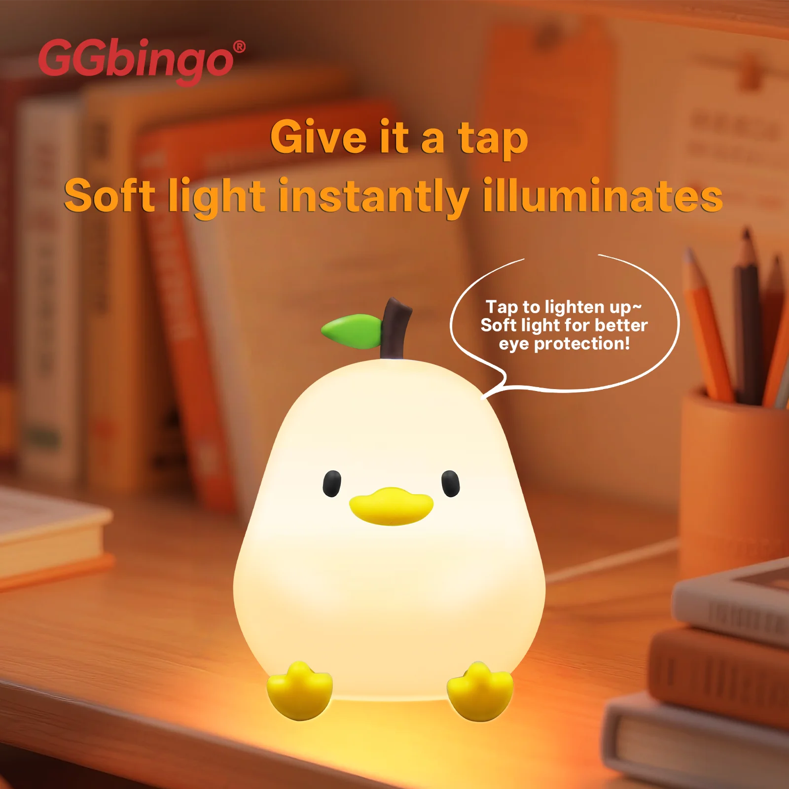 Cute Pear Night Light 7-Color Dimmable Touch-Controlled Night Light Silicone Stress Reducing Pat Duck Lamp USB Rechargeable