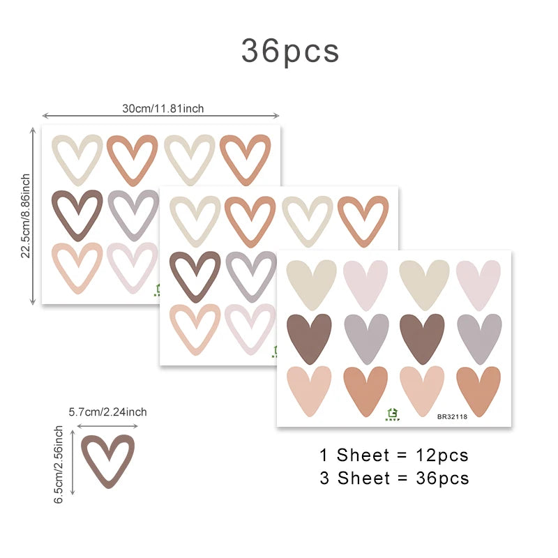36pcs Heart Shape  Boho Style Wall Stickers