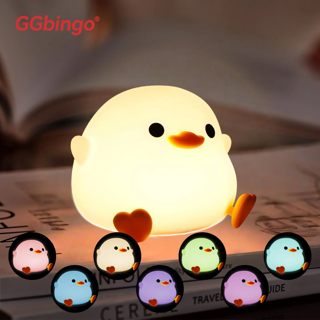 Cute Pear Night Light 7-Color Dimmable Touch-Controlled Night Light Silicone Stress Reducing Pat Duck Lamp USB Rechargeable