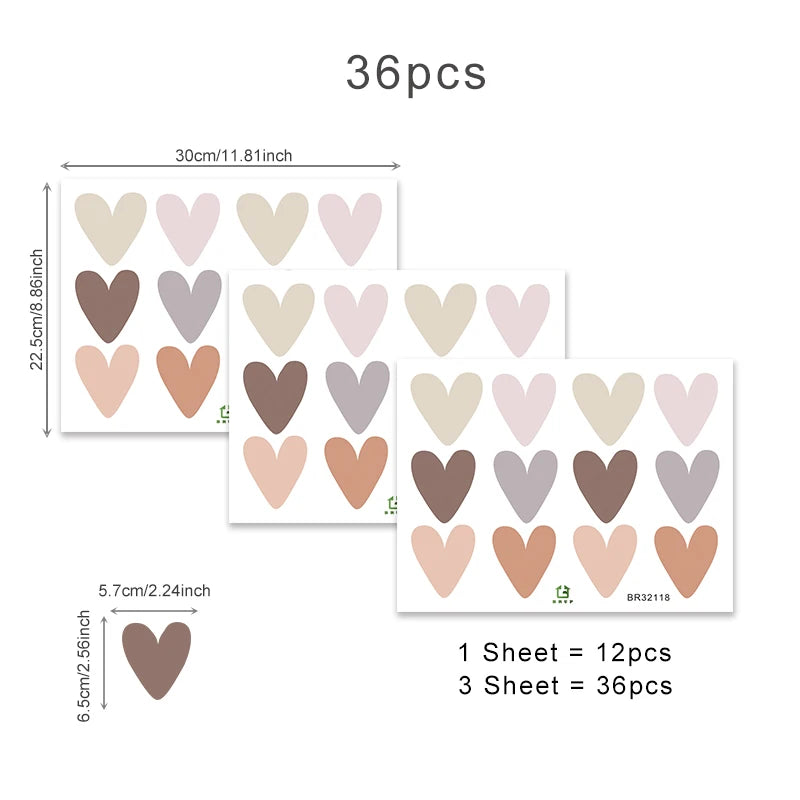 36pcs Heart Shape  Boho Style Wall Stickers
