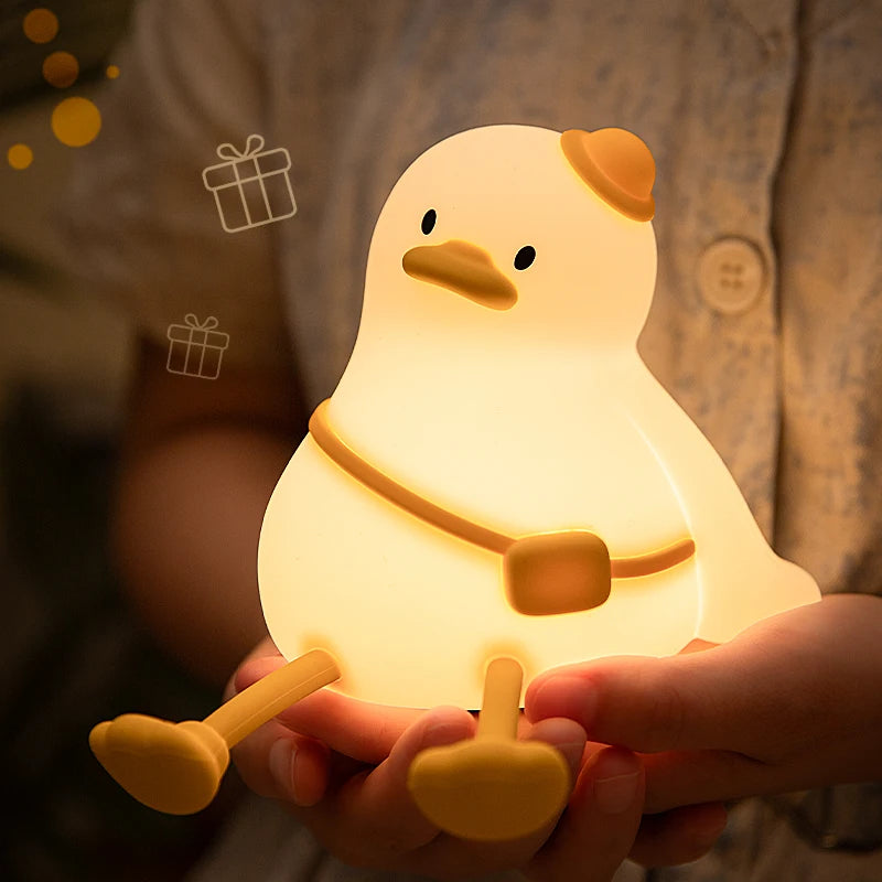 Cute Pear Night Light 7-Color Dimmable Touch-Controlled Night Light Silicone Stress Reducing Pat Duck Lamp USB Rechargeable