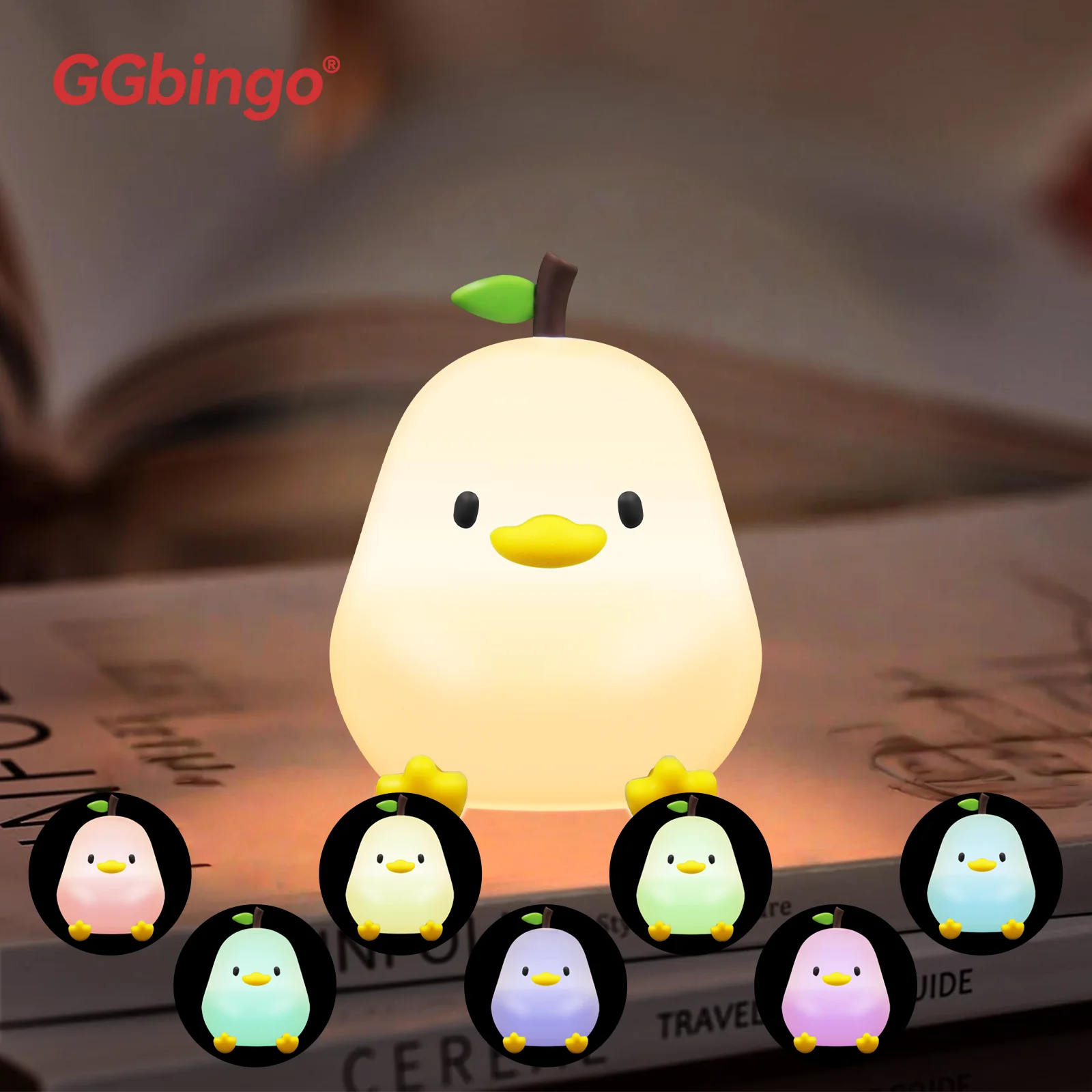 Cute Pear Night Light 7-Color Dimmable Touch-Controlled Night Light Silicone Stress Reducing Pat Duck Lamp USB Rechargeable