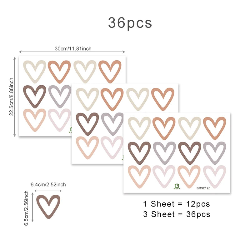 36pcs Heart Shape  Boho Style Wall Stickers