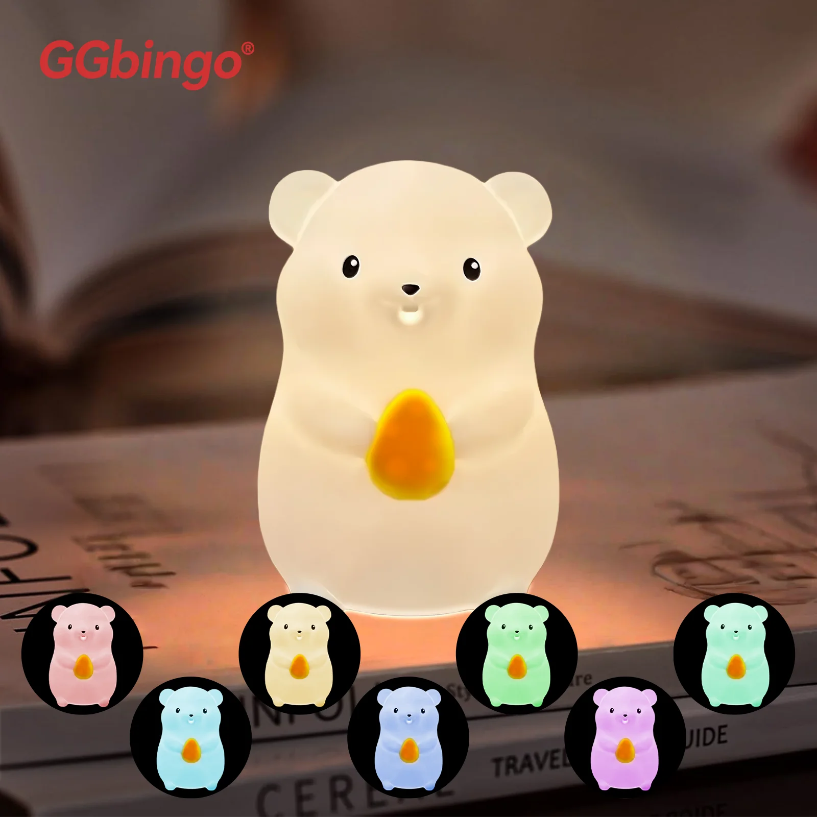 Cute Pear Night Light 7-Color Dimmable Touch-Controlled Night Light Silicone Stress Reducing Pat Duck Lamp USB Rechargeable