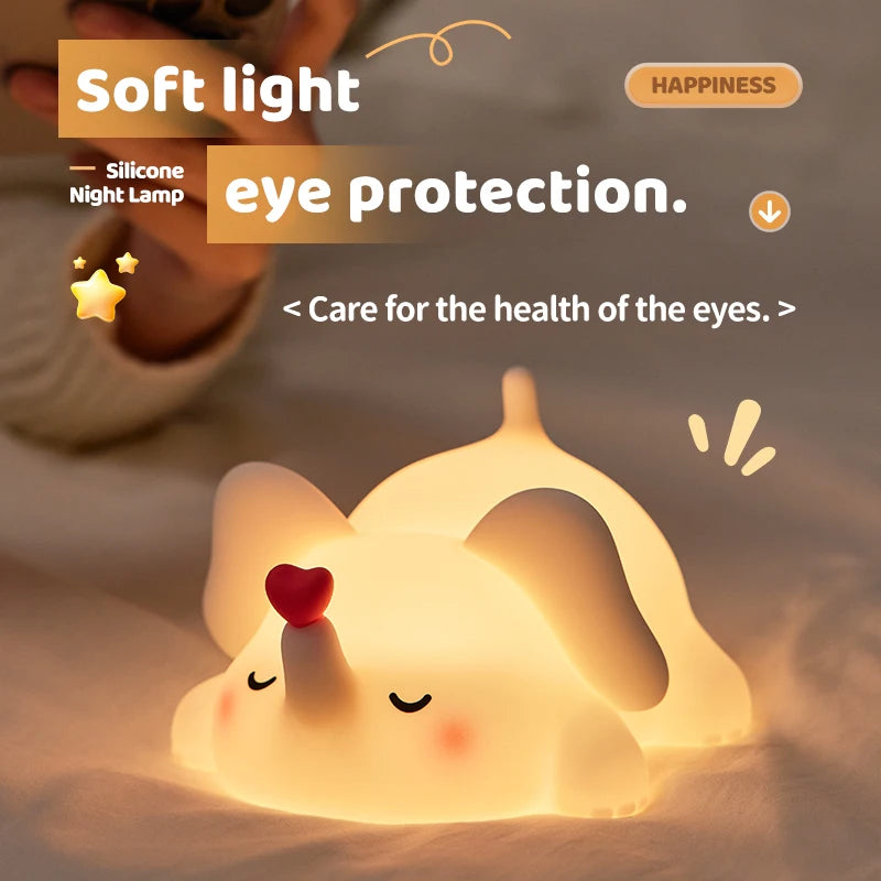 Cute Pear Night Light 7-Color Dimmable Touch-Controlled Night Light Silicone Stress Reducing Pat Duck Lamp USB Rechargeable