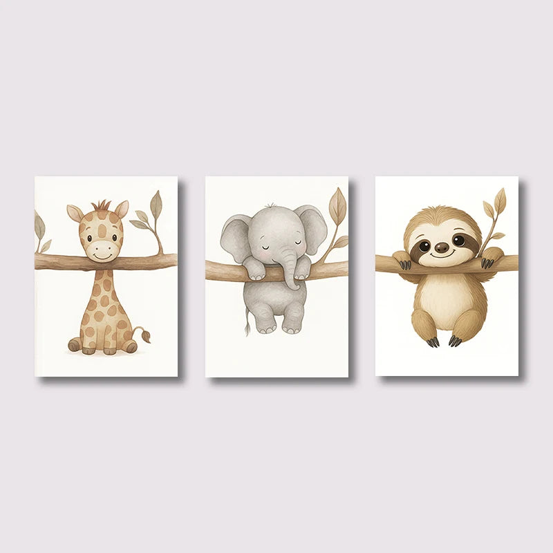 1/3pcs Cute Animal Wall Art Poster